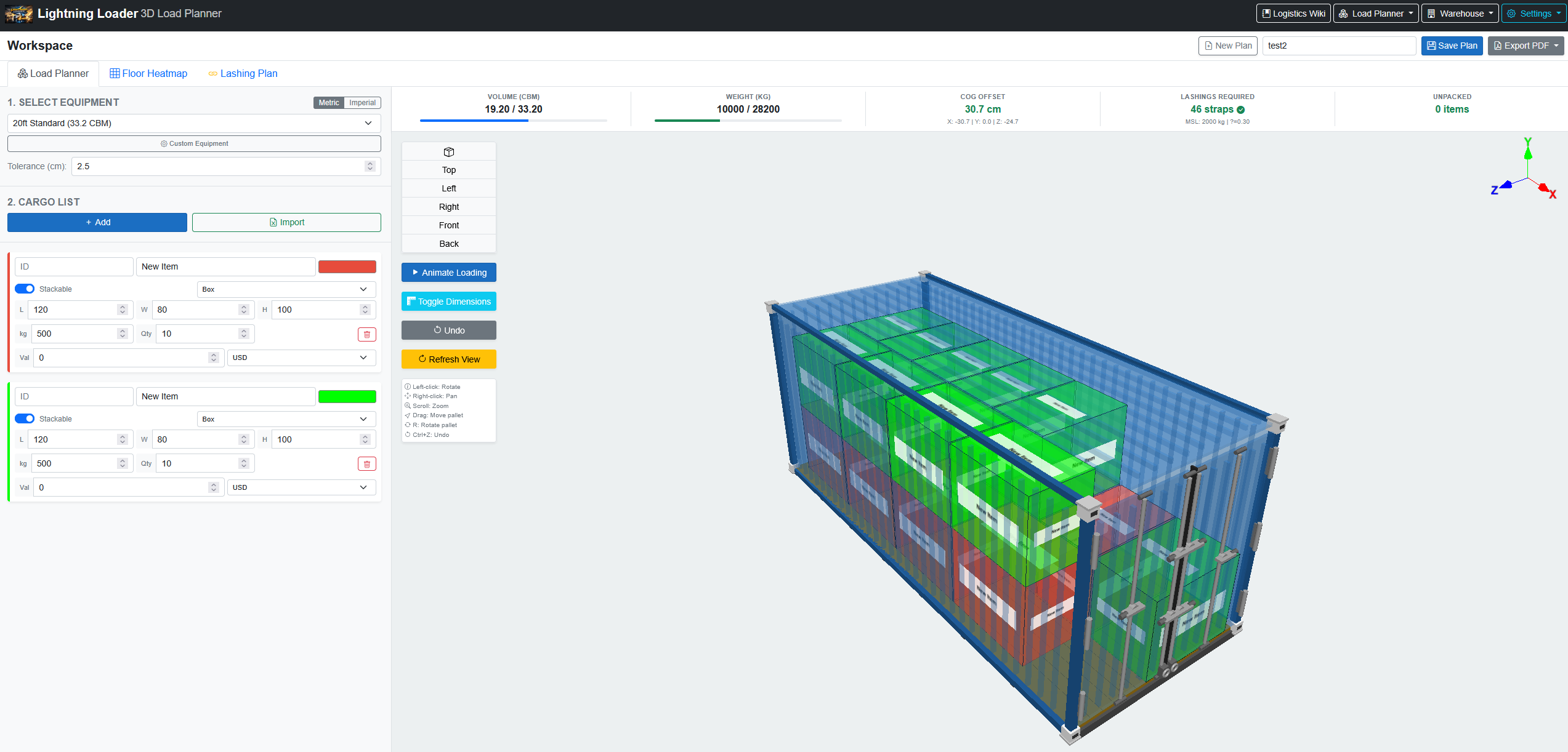 3D Load Planner Interface